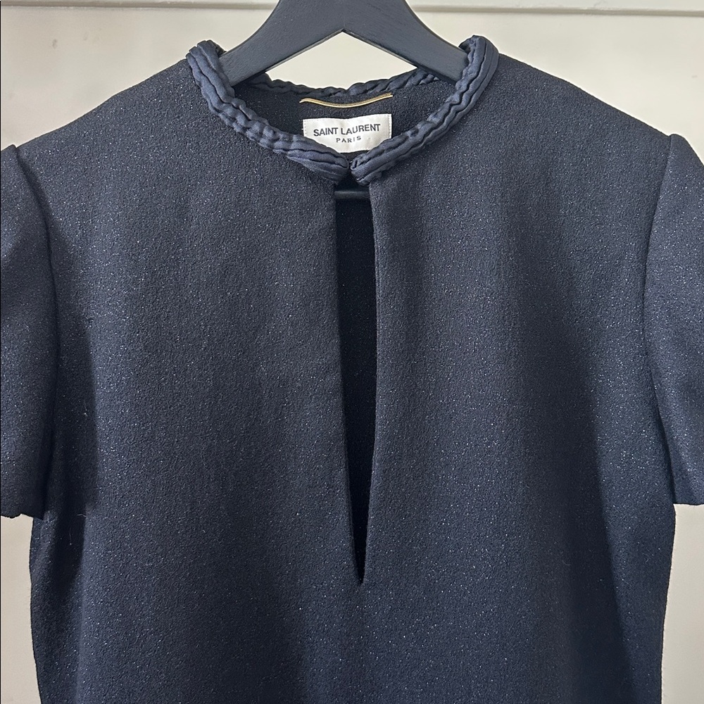 New Saint Laurent wool silk cap sleeve shift sheath boxy knee length mini dress - Picture 2 of 16